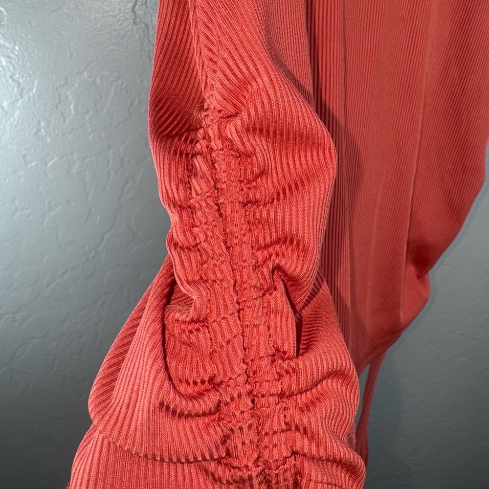 EKOUAER Ruched Ribbed Crop Tank Red Adjustable Drawstring Top - Picture 3 of 4